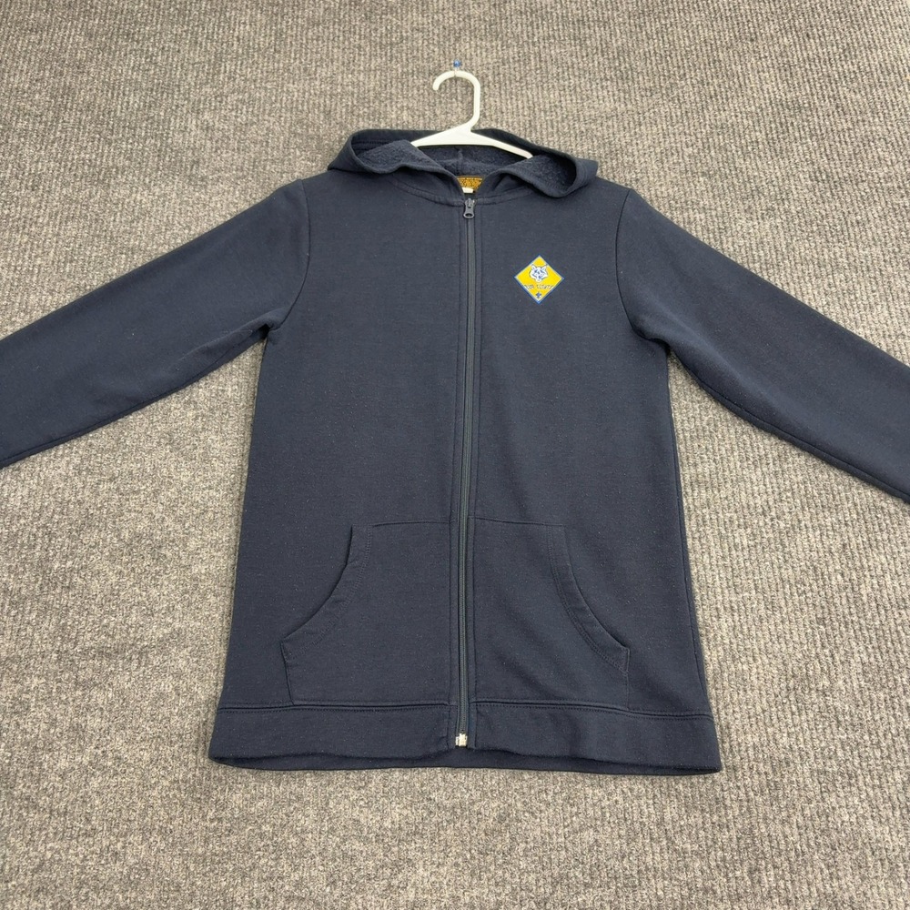 Cub Scouts Fleece Hoodie Youth XL Navy Blue Cotton Blend Full Zip Patch Outdoor